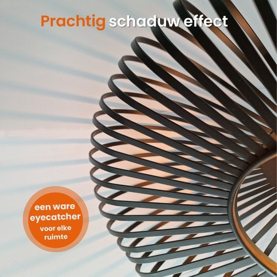 Plafonnier Goliving - Suspension Lustre - Lampe Plafond- E27 - Métal - Aspect bambou - Ø 40 cm - Noir