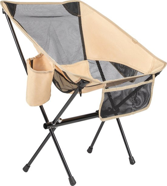VirtuFit Camping Chair Compact - Chaise de plage - Sac de transport inclus - Convient pour les festivals, les campings et les plages - Accoudoirs inclus - Facile à transporter et à installer - Beige