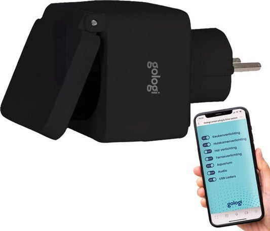Gologi Outdoor smart plug - Prise intelligente - IP44 - Horloge & Compteur d'énergie - WIFI - Google Home & Amazon Alexa - Noir