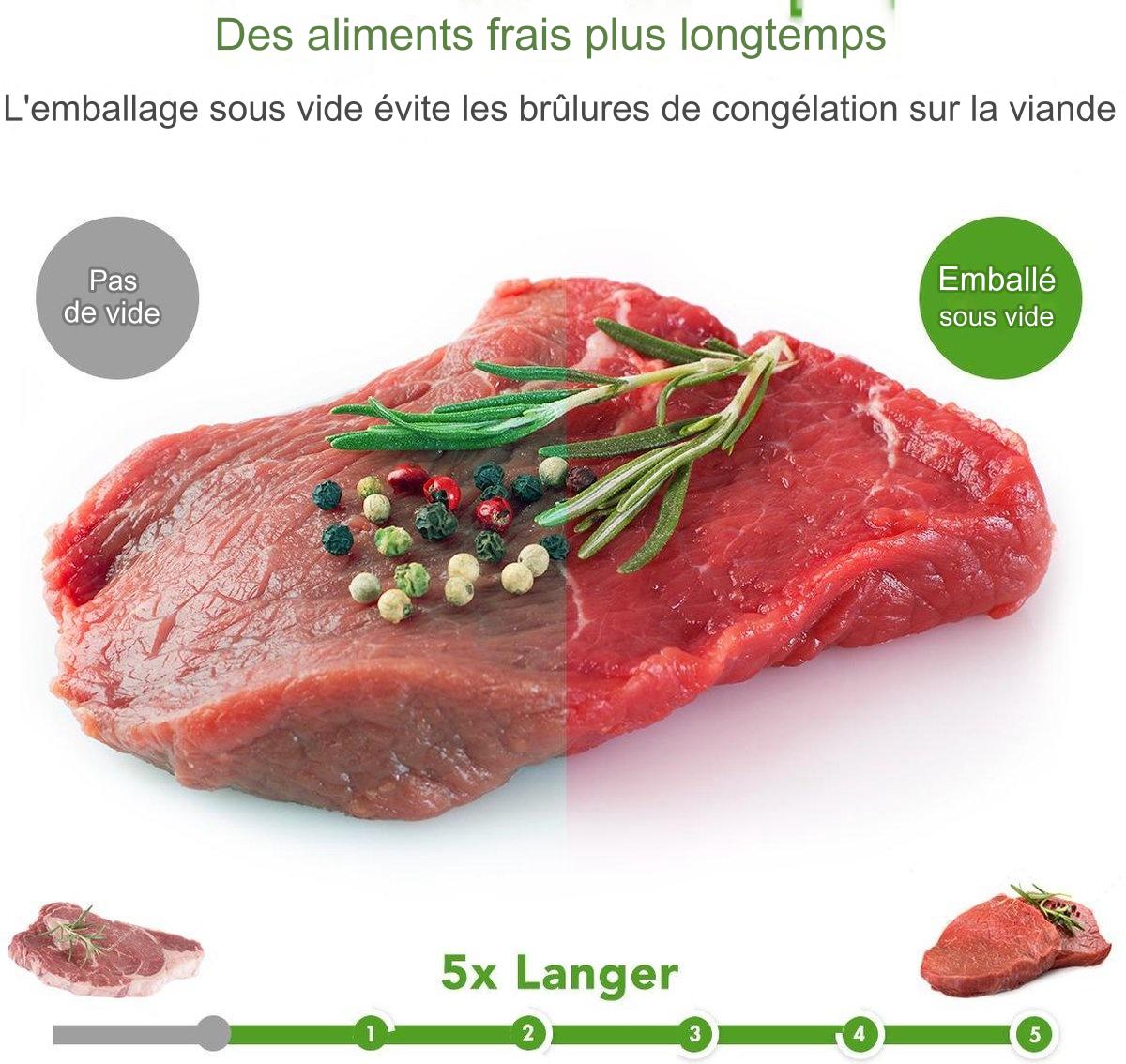 Machine sous vide - KitchenBrothers - Scelleuse sous vide automatique - 4 modes - Avec rouleau de film - sacs sous vide et tuyau d’aspiration - Noir