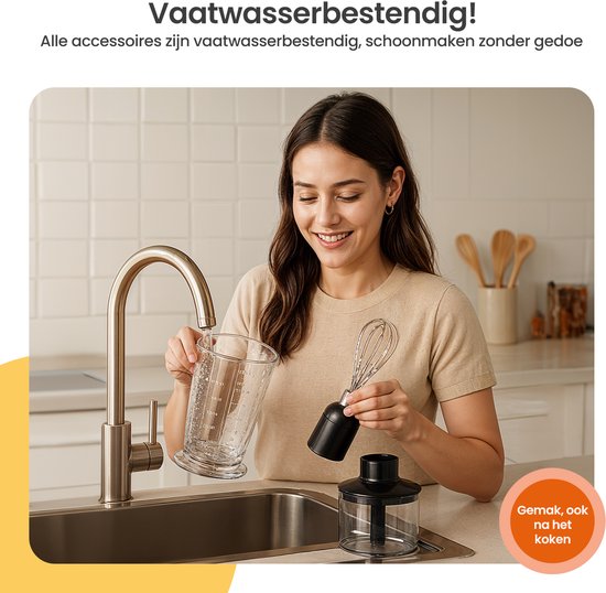 Goliving Hand Blender Set 5-in-1 - Hachoir - Tasse à mesurer - Fouet - 1000W - Accessoires lavables au lave-vaisselle - acier inoxydable - Noir
