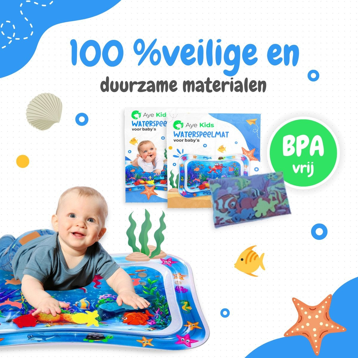 AyeKids Tapis d'eau - Matelas d'eau - Matelas de jeu - Gonflable - Matelas d'eau Baby - Bleu
