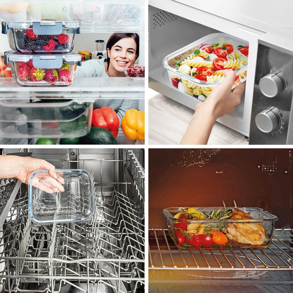 Boîtes repas en verre - KitchenBrothers - hermétique - sans BPA - 1L - 5 pièces