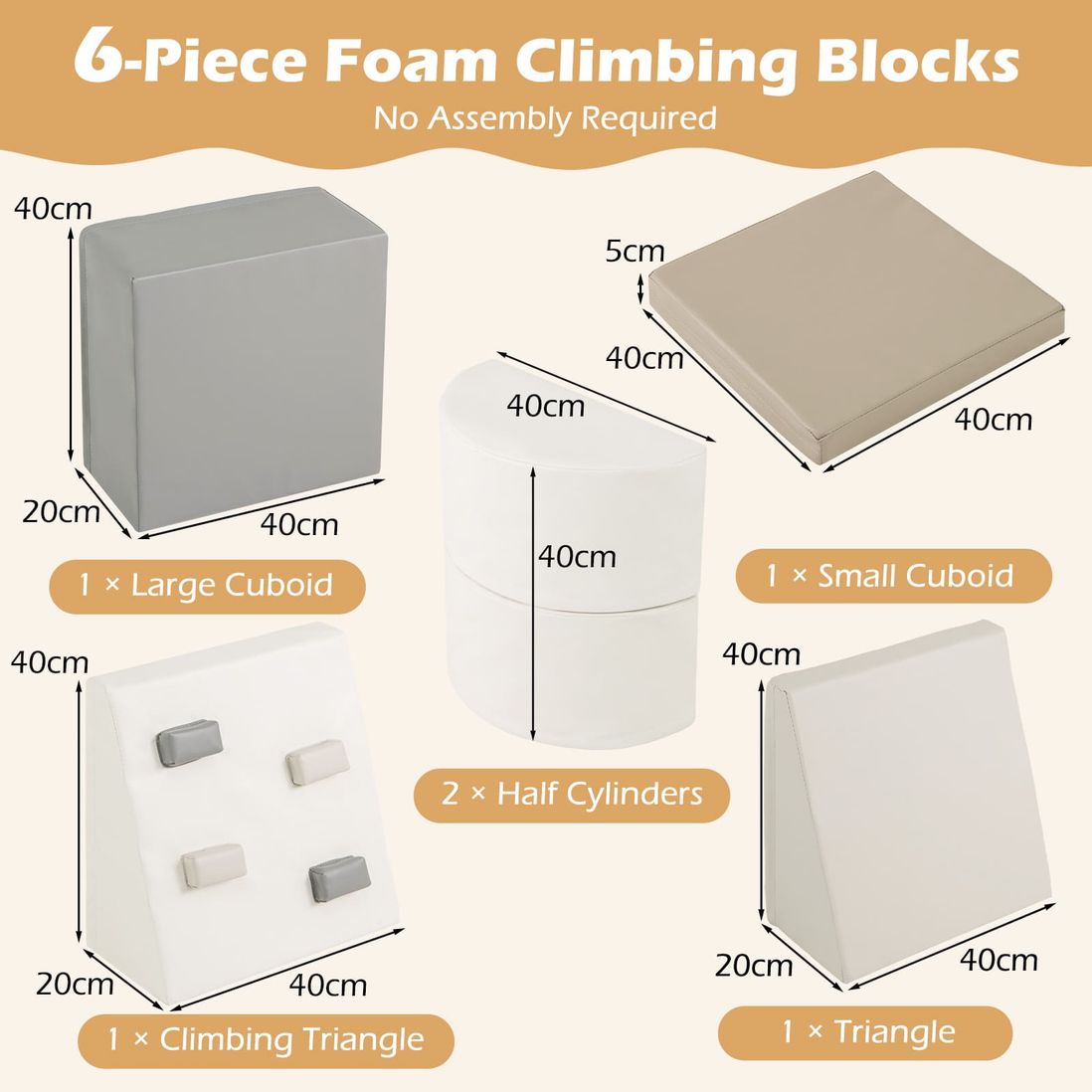 Coast 6-piece Foam Climbing Toy - 40×20×40 cm - White PU leather