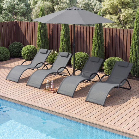 Chaise longue de jardin Coast - conception ergonomique - appui-tête amovible - gris - 1 pièce