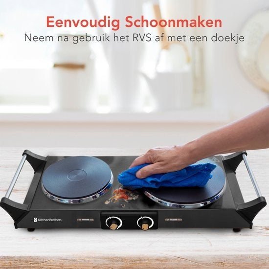 Plauque de cuisson KitchenBrothers - 2 foyers- 54,3 x 22,8 x 10 cm - 2500W - Noir