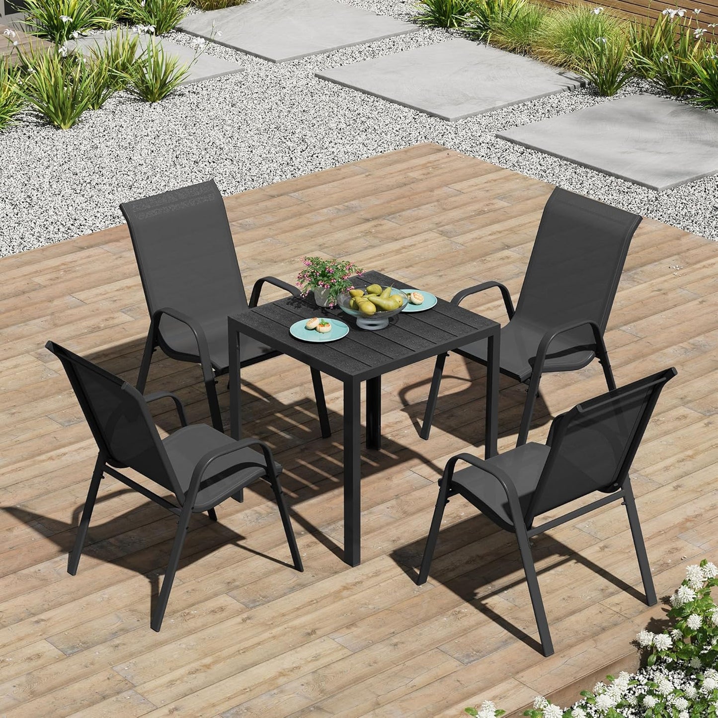 Chaises de jardin Woltu - Lot de 4 - Poids max. 160 kg - 55 x 92 x 70 cm - Anthracite