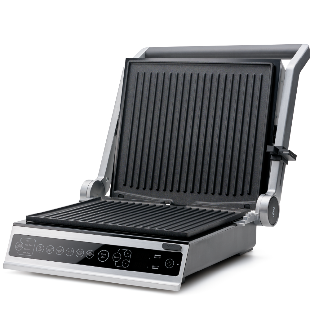 Solis Contact Grill Pro Gril de table - Gris - 37 x 37 x 17 cm - 2000 W - Sans PFAS - Dépliable 180°.