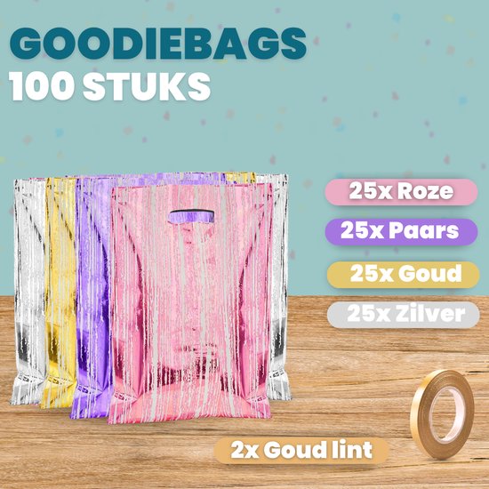 Feestio Sacs de fête 100 pièces - 17 x 25 cm - Sacs à bonbons - Sacs à friandises Fête d'enfants - Sacs à cadeaux - Rayé