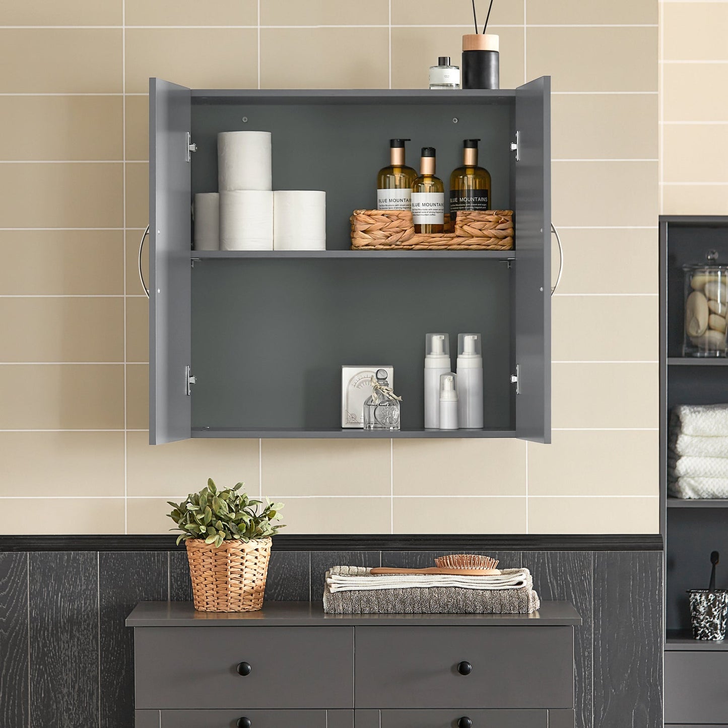 SoBuy Armoire murale 2 portes - 60x30x60 cm - Gris - Etagère réglable