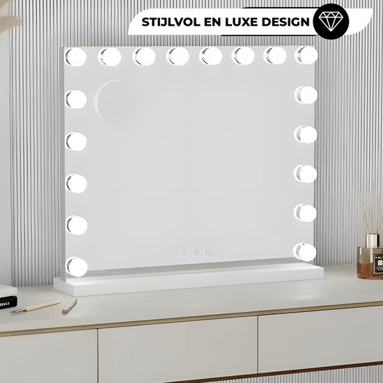 Bayt Hollywood Mirror with Lighting - Make-up Mirror with Lighting - Mirror with Lighting - Hollywood Mirror 80x60 - Dimmable - 10x Magnification - 80x60cm - White