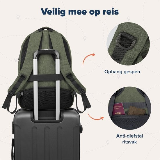 TRVLMORE Sac à dos - 28L - 15.6 inch - Sac à dos pour ordinateur portable - Sac d'école - Unisexe - Vert résistant aux éclaboussures