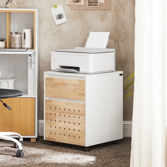 SoBuy ASK06-WN Armoire de bureau - Armoire à imprimante blanche avec tiroirs et roulettes