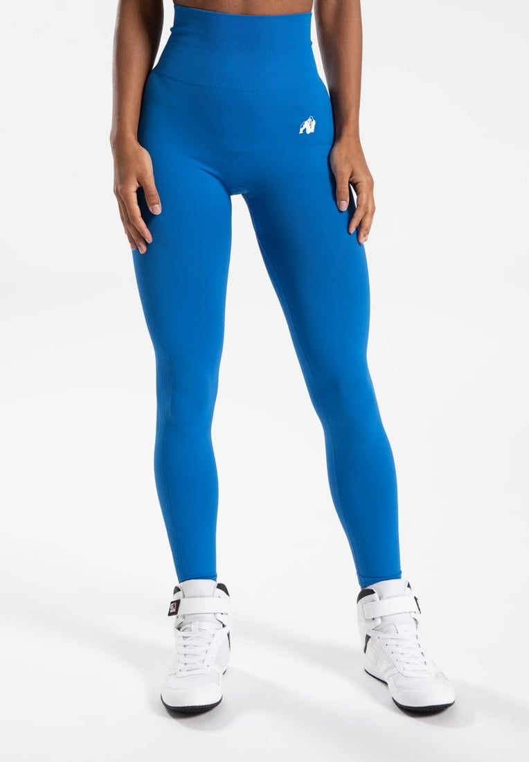 Gorilla Wear Olivia Seamless Leggings - S/M - Bleu - Taille haute et résistance au squat