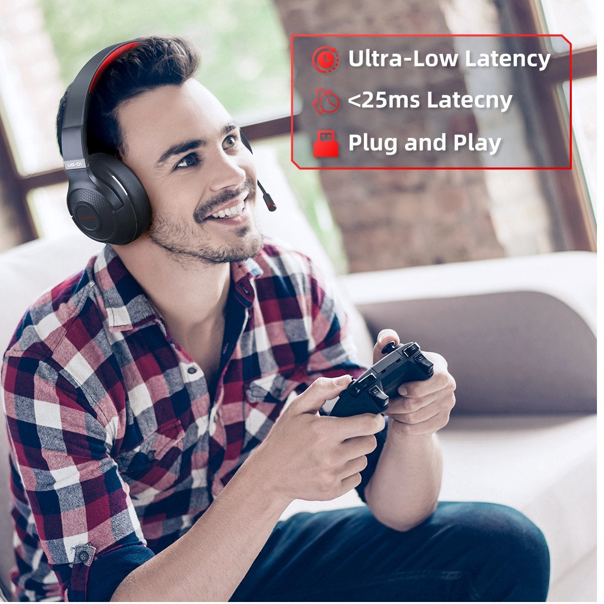 Fuegobird UG-01 Casque de jeu sans fil 2,4GHz - Casque Bluetooth - Multiplateforme - Convient pour PS4/PS5, Nintendo Switch - Rouge