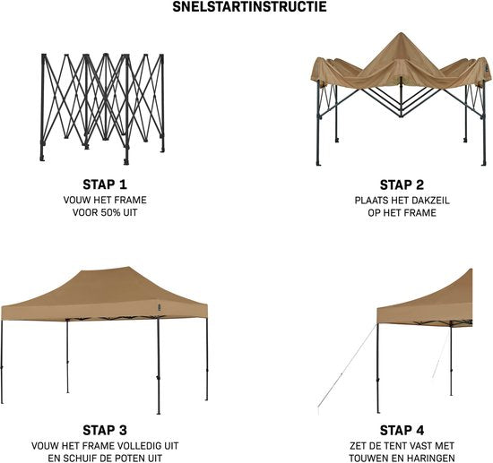 Tente de réception VONROC - 3 x 4,5 m – Tente de réception Premium à montage facile – Conception modulaire – Pliable – Imperméable – Armature en acier – Protection UV 50+ – Sac de rangement inclus – Beige
