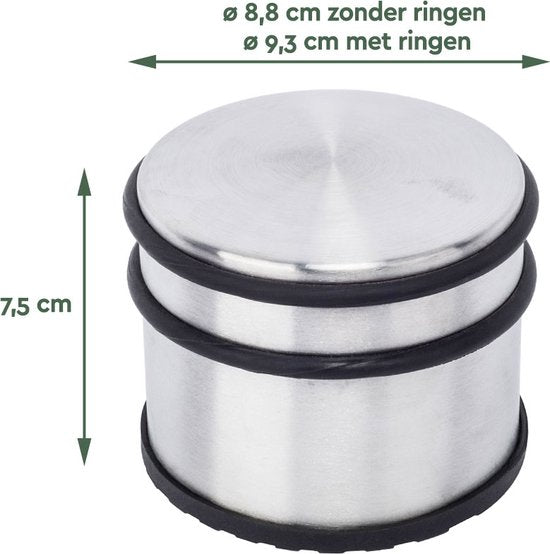 BRASQ Lot de 2 butoirs de porte - Butoir de porte en acier inoxydable avec revêtement antidérapant - 1,1 kg Pour l'intérieur et l'extérieur - Butoir de porte ⌀9 x 7,5 cm