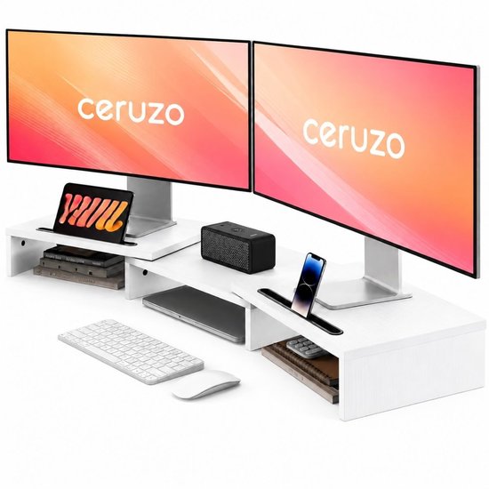 Support d'écran Ceruzo - Pour 1 ou 2 écrans - Réglable de 80 à 112,5 cm - Blanc