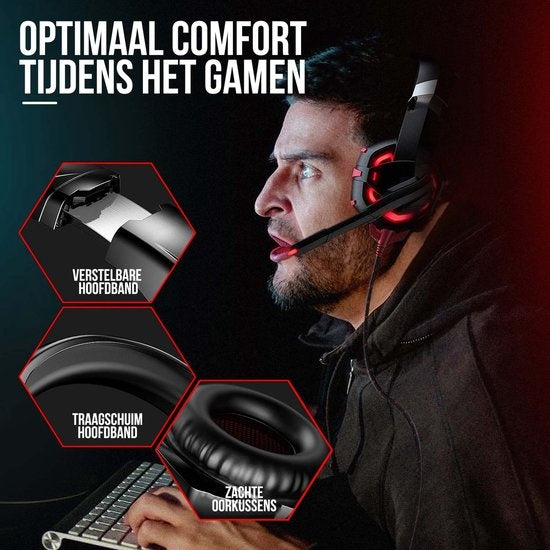 Casque de jeu Strex avec microphone rouge - PC + PS4 + PS5 + Xbox One + Xbox Series