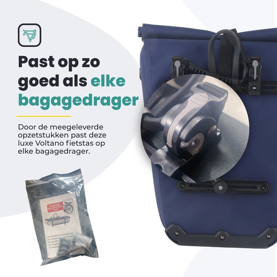 Voltano Luxe E-bike Pannier 28L - Navy Blue - Sacoche avec compartiment pour ordinateur portable - 100% étanche - avec bandoulière
