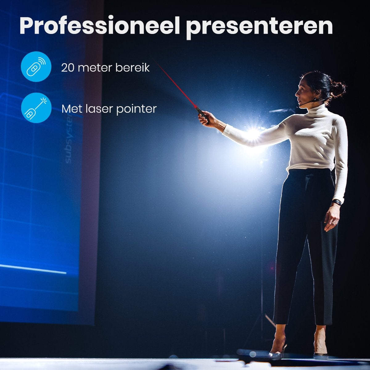 Auronic Presenter - Sans fil - Pointeur laser - Clicker de présentation - 20 mètres - avec étui - noir