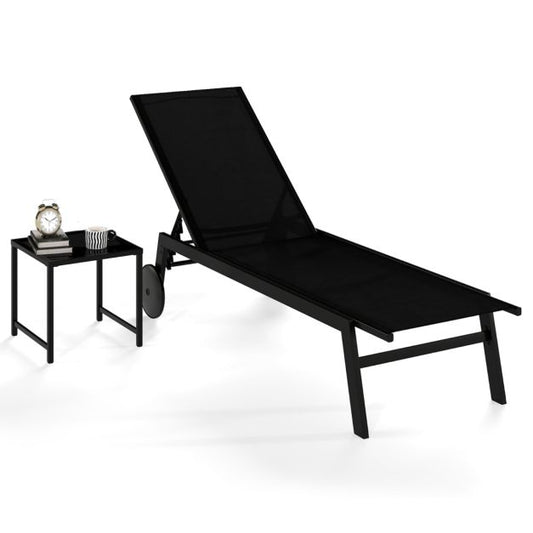 Lit de bronzage Coast - 190 x 59 x 99 cm - Réglable - Mobile - Métal - Noir