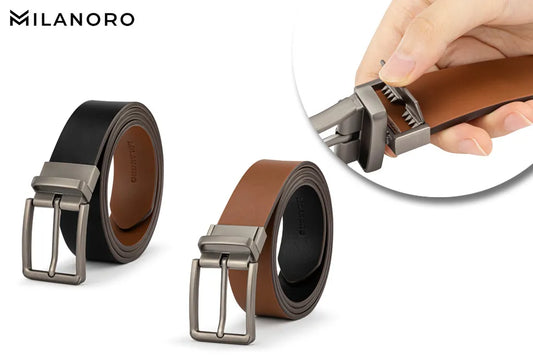 Ceinture en cuir Milanoro 95 (110) cm - Réversible - Noir/Cognac