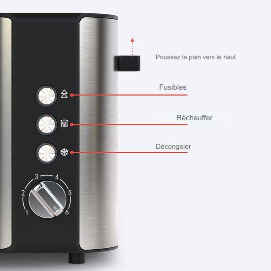 Grille pain - KitchenBrothers - Toaster - 6 niveaux de chaleur - 1520W - inox/noir