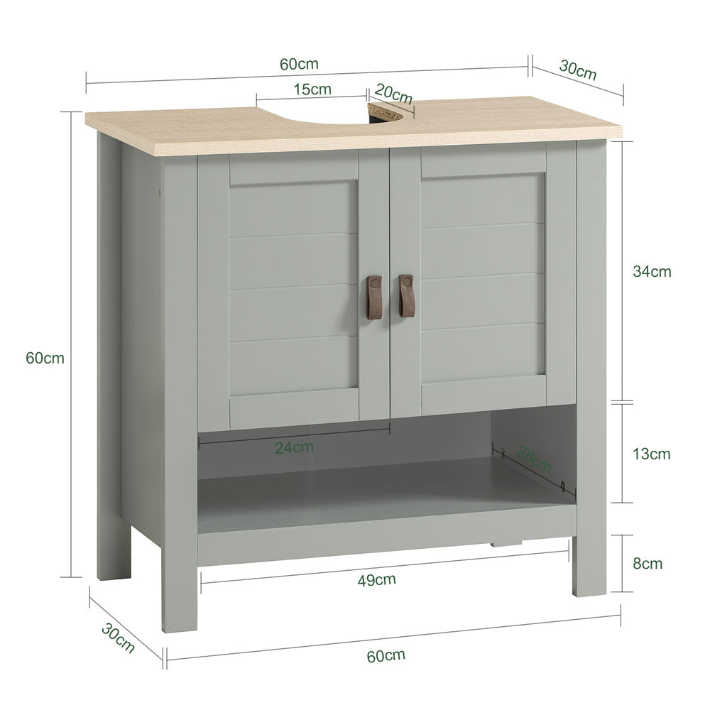 SoBuy® BZR69-HG Meuble bas pour évier - Etagère et 2 portes - 60x30x60 cm - Gris