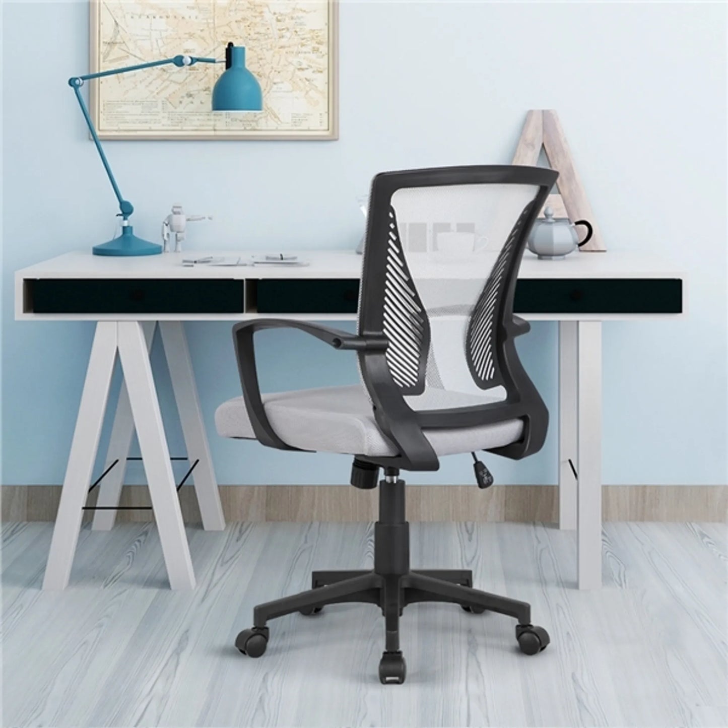 Chaise de bureau ergonomique Yaheetech - avec tissu en maille respirant, fonction oscillante et hauteur d'assise réglable - pour le bureau et l'étude - Nylon gris et métal - 60 x 60 x 91-100,5 cm