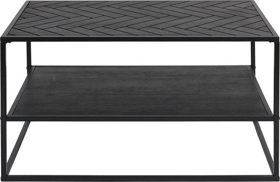 Table basse Lifa Living Dijon - Bois et acier - Intérieur - Noir - Motif à chevrons - 80 x 50 x 45 cm