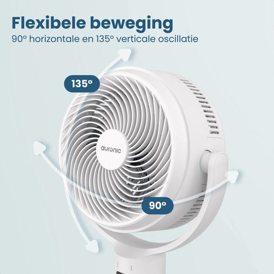 Ventilateur sur pied Auronic - Ventilateur de table et de sol - 9 vitesses et minuterie - Refroidisseur d'air - Silencieux - Avec télécommande et écran - Ventilateur - Blanc
