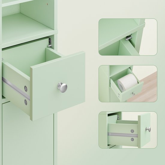 SoBuy Armoires de salle de bain hautes - Armoire de rangement avec étagères réglables et tiroir - Armoire colonne salle de bain - 20x180x20cm, Light Green, BZR34-II-GR - pour salle de bain, salon, chambre à coucher