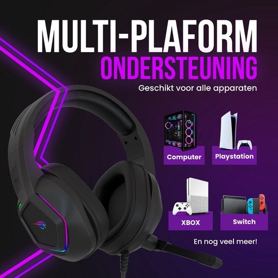 Casque de jeu Strex, avec microphone et éclairage RVB, son surround 7.1, PC / PS4 / PS5 / XBOX / Switch, Noir