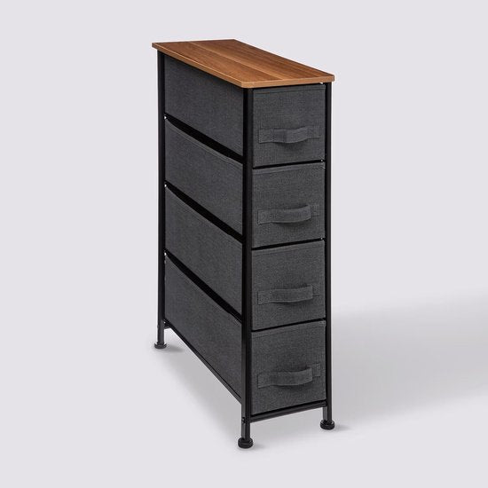 5Five Meuble de rangement à paniers / meuble de salle de bains - 4 paniers - 20 x 48 x 77 cm - métal/bois/tissu - gris foncé
