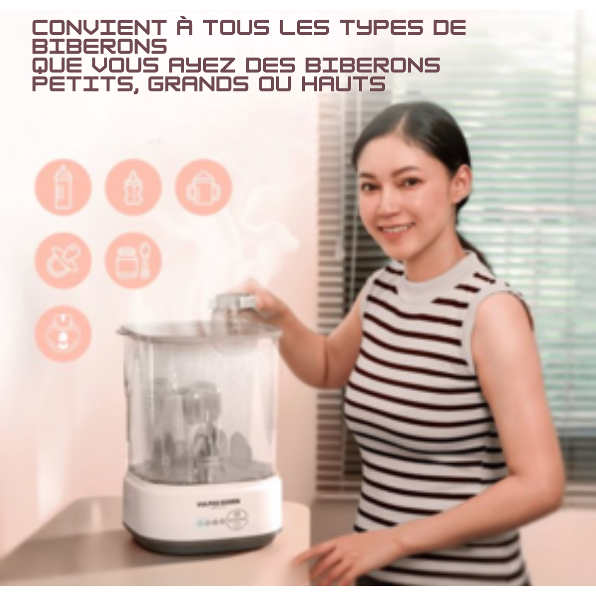 Vulpes Goods® BabyCare - Stérilisateur de biberons électrique 5 en 1 - Stérilisateur à vapeur avec fonction sèche - Stérilisateur de biberons PRO - Kit de nettoyage inclus