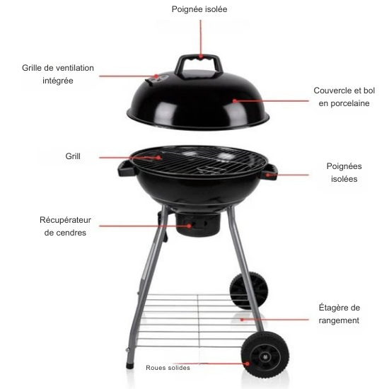 Barbecue au Charbon –BBQ Collection - Ø 45 cm – Avec Couvercle et Bac à Cendres