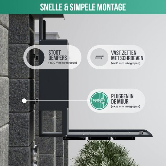 Boîte aux lettres Avalo en acier inoxydable Anthracite avec compartiment à journaux et serrure - Matériel de montage et 2 clés inclus