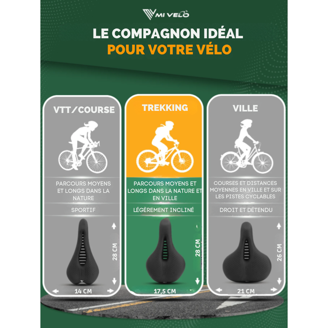 Selle de vélo MIVELO - Mousse à mémoire de forme - 100% étanche - Universelle - Noire