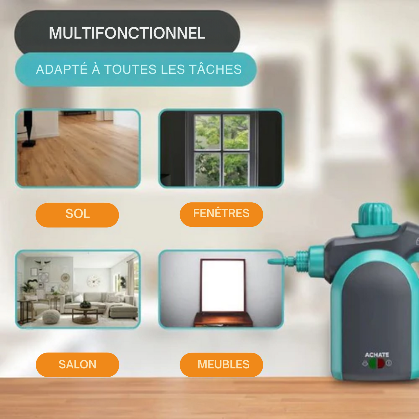 Nettoyeur vapeur portatif - Achaté - Nettoyeur 12 en 1 - Ensemble d'accessoires 12 pièces - Bleu