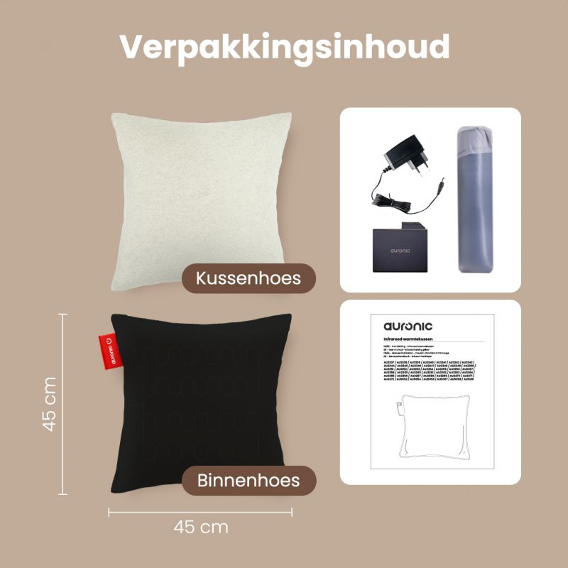 Auronic Heat Pillow Classic - oreiller électrique infrarouge sans fil et rechargeable - 45x45 cm - taupe