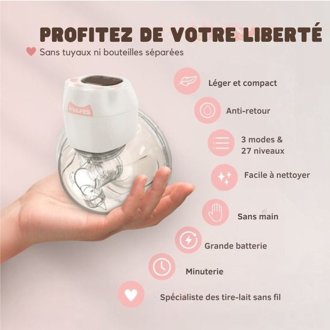 Tire-lait mains libres - Vulpes Goods® BabyCare -Tire-lait électrique sans fil - Double tire-lait électrique - Portable - 2 pièces