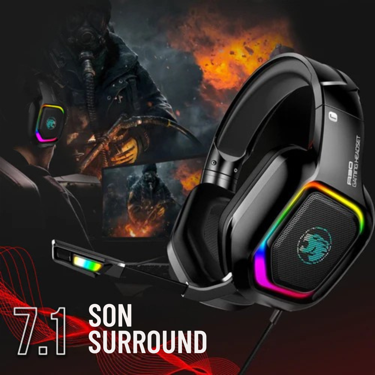 Casque Gaming - URGOODS - Casque PC - Compatible PS4, PS5, Xbox One, Xbox Series, PC - Son Surround 7.1