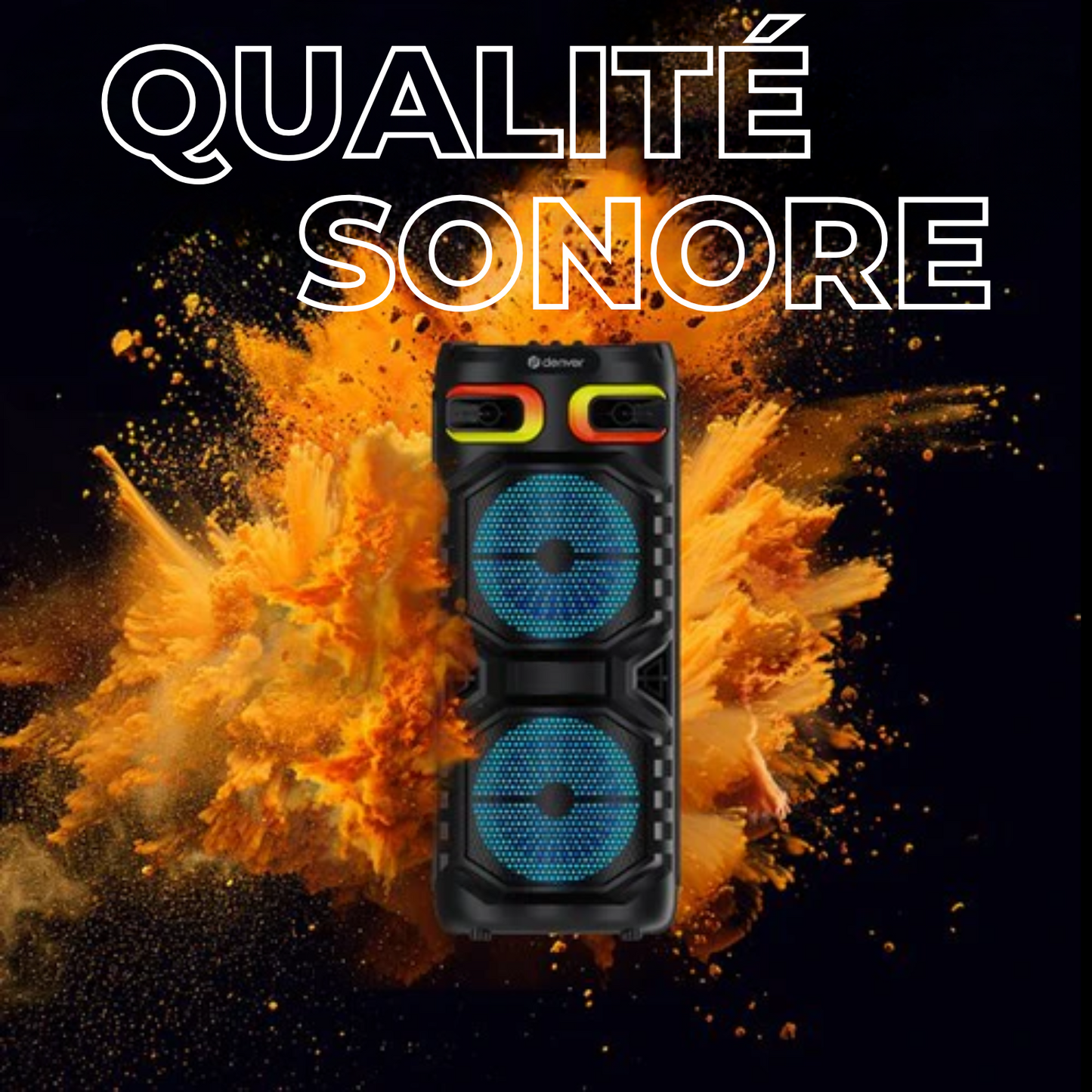 Enceinte Bluetooth - Denver – Lumières disco – Enceinte de fête – Télécommande incluse – Connexion microphone – Micro SD / USB / AUX – BPS355