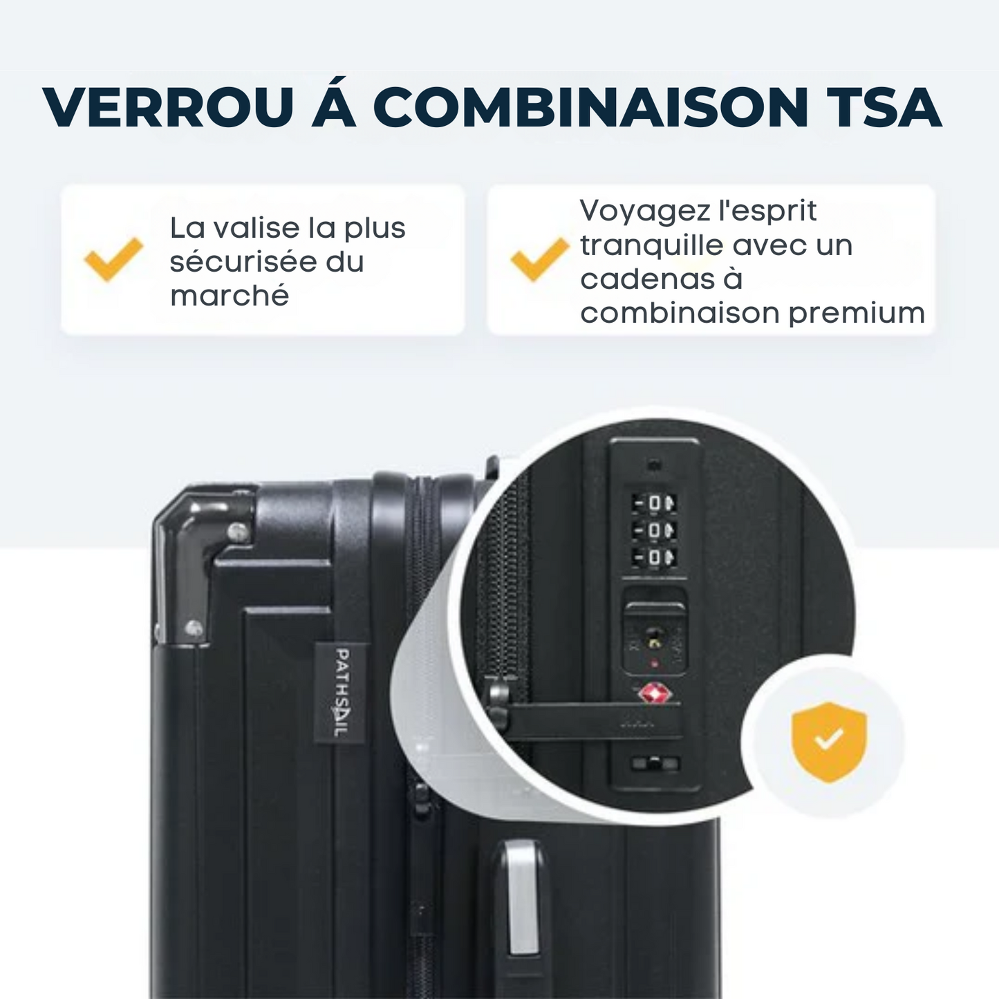 Valise cabine - Pathsail - 40 L - ABS - Légère avec trolley - cadenas TSA - roues Spinner et poche avant - Noir