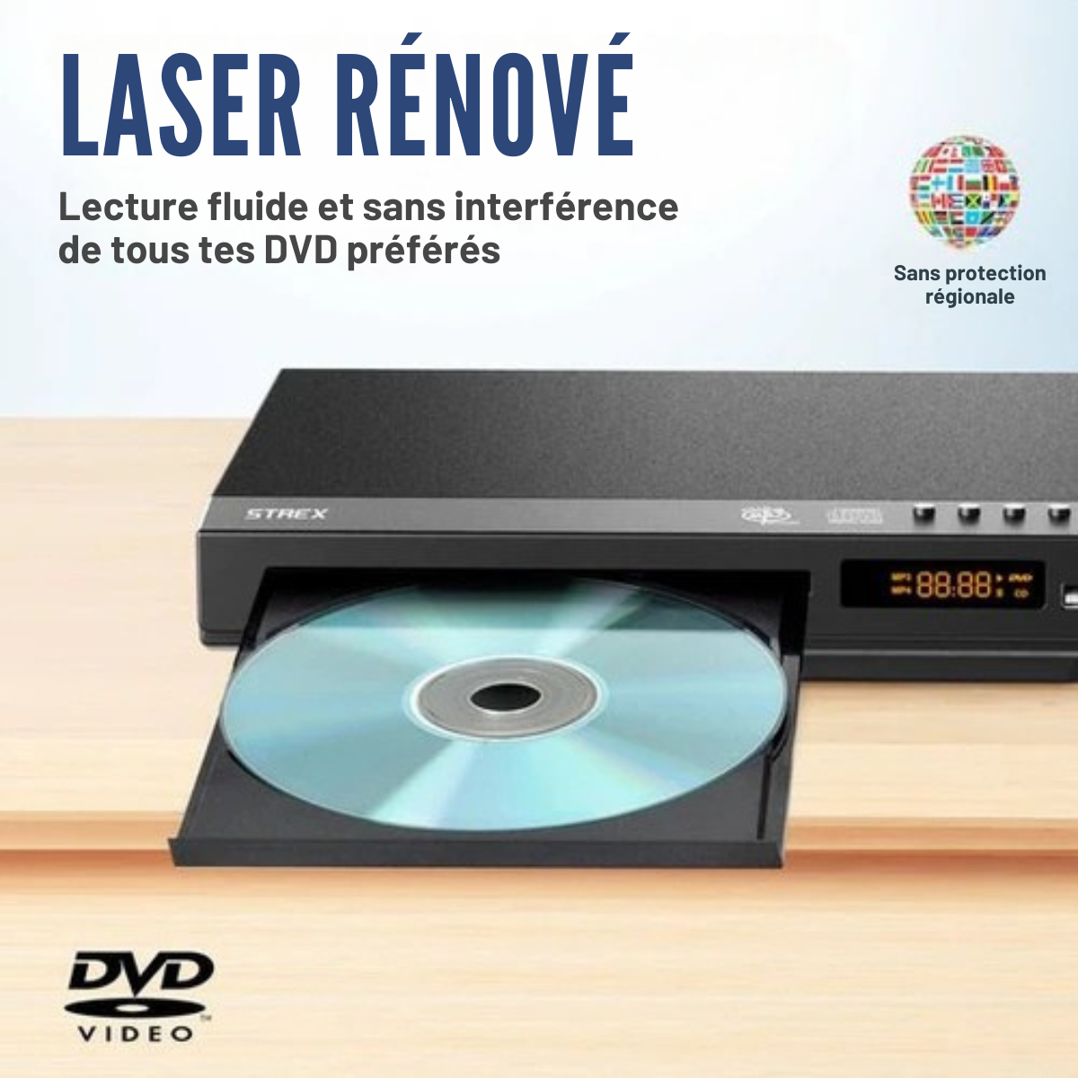 Lecteur DVD avec HDMI – Strex - Full HD 1080P - Télécommande - USB - HDMI/RCA - Multizone - Noir