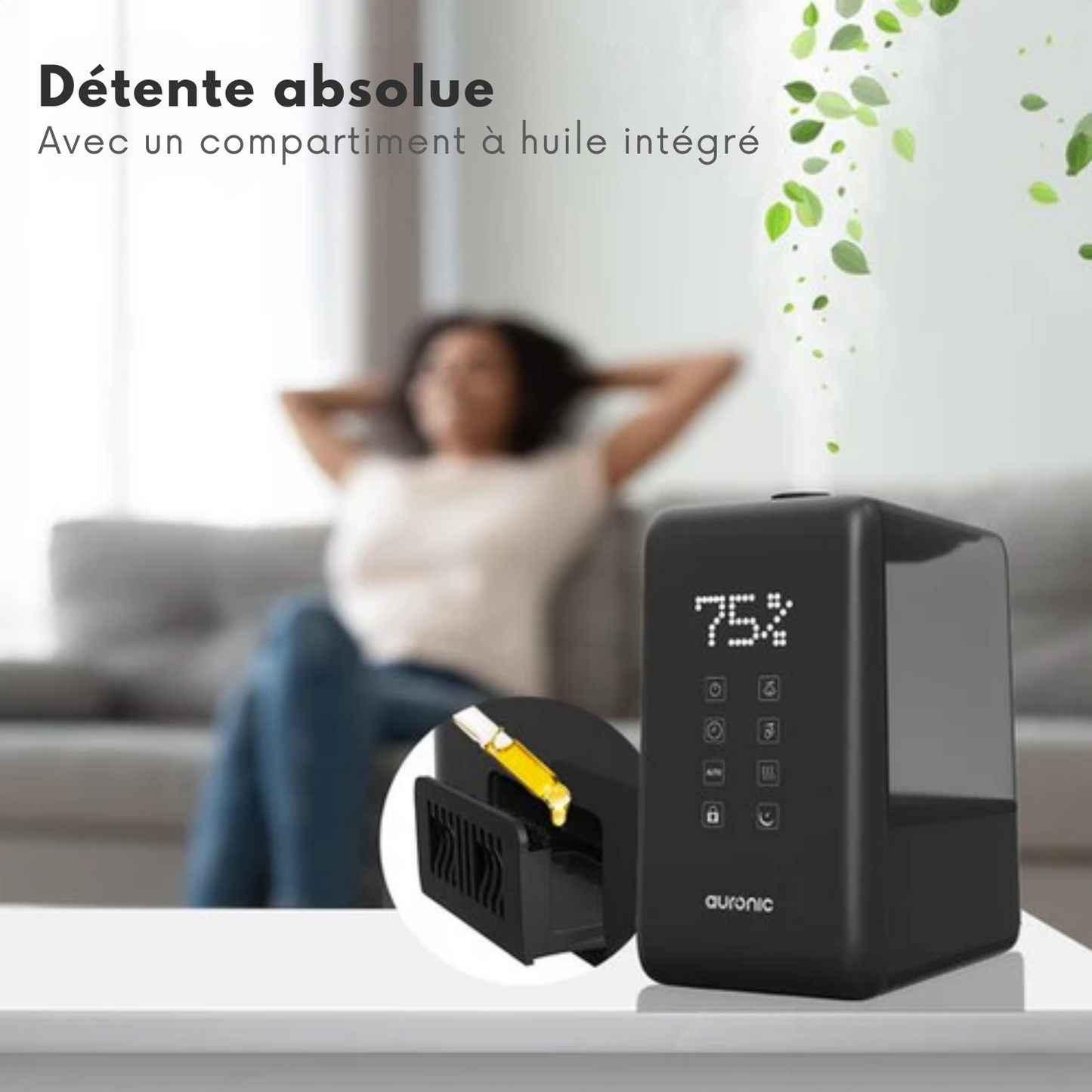 Humidificateur - Auronic - 3 niveaux de chaleur - Capacité du réservoir 6L - 70m2 - Filtre à eau inclus - Noir