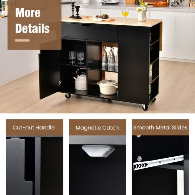 Coast Kitchen trolley chariot de service sur roulettes - Chariot pour îlot de cuisine - 124 x 43 x 92 cm - Noir