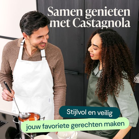 Tablier de cuisine Castagnola - Hydrofuge et anti-salissures - Tablier de cuisine professionnel - Tablier de barbecue pour femmes et hommes - Unisexe - Boucle réglable - Poches extra-larges - Blanc