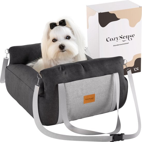 Siège auto pour chien CozySense® - Panier de voiture pour petit chien - Siège avant et arrière - Housse lavable, peut également servir de sac de transport - Noir/Gris
